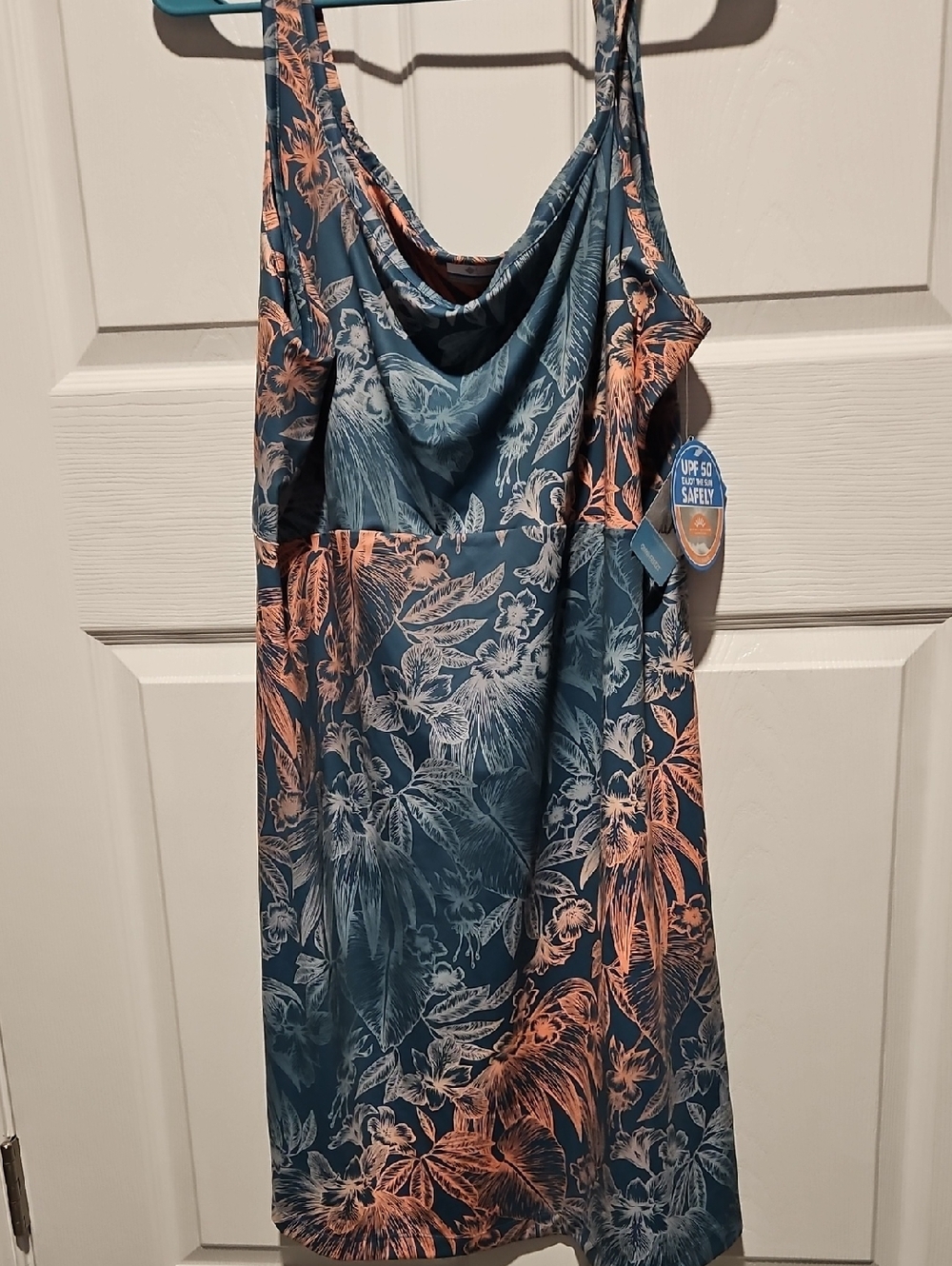Columbia Blue Floral Midi Dress with Coral Accent